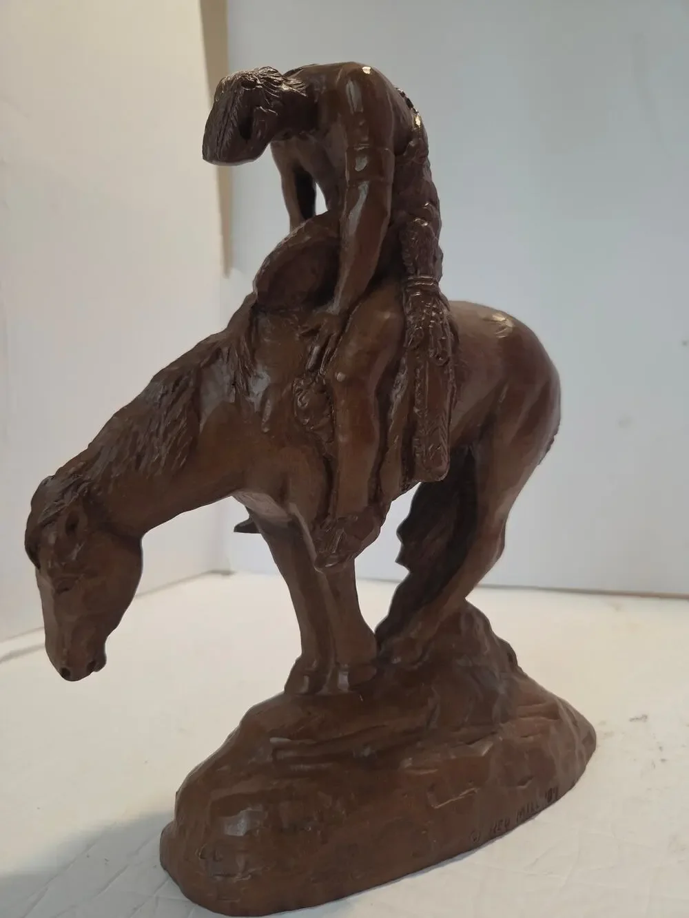 Vintage 1989 Red Mill Mfg End of the Trail Native American Horse Statue Decor